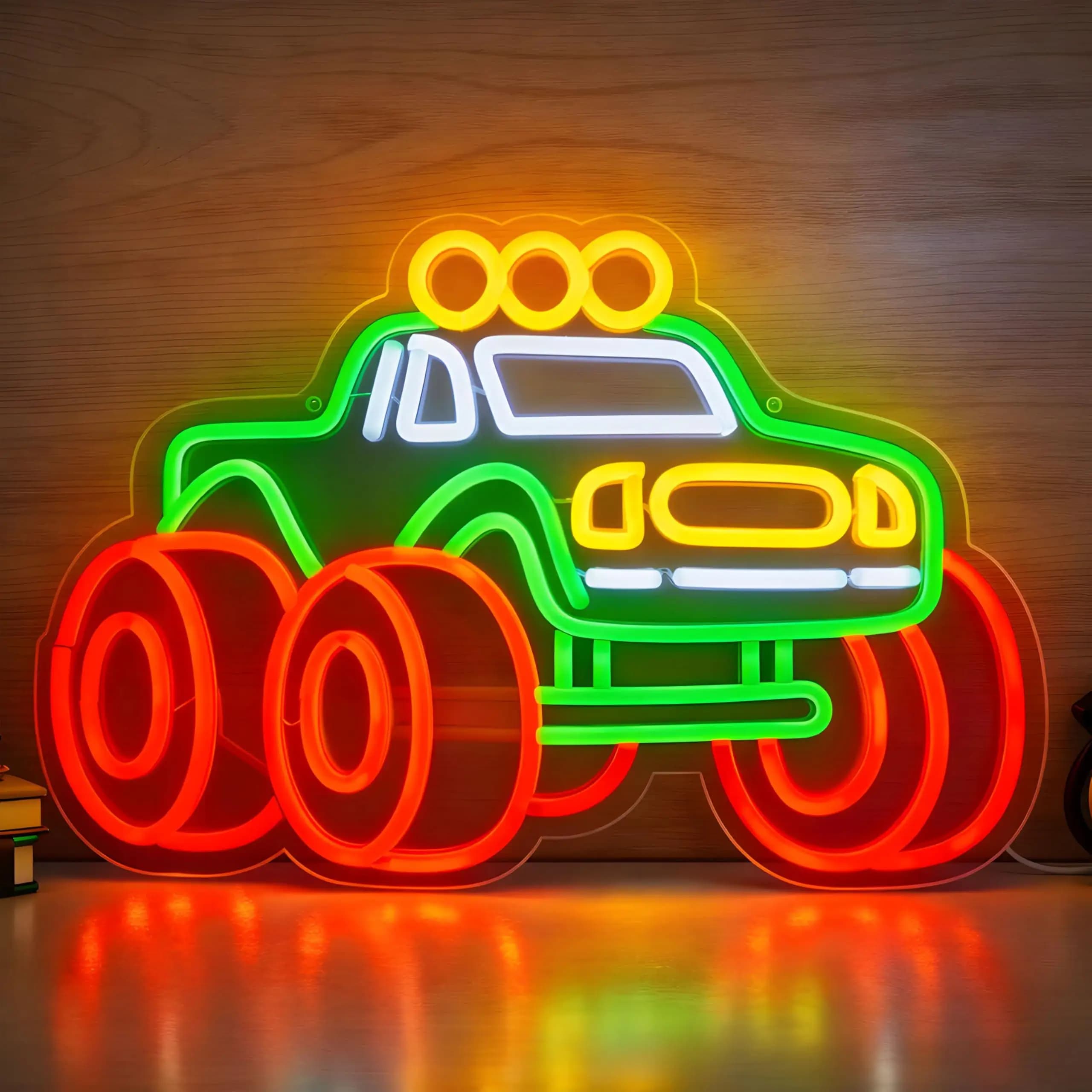 Insegna Luminosa a LED USB Dimmerabile a Forma di Monster Truck per Cameretta Ragazzi, Camera da Letto, Sala Giochi, Garage, Regalo di Compleanno per Figlio, Decorazione Murale, Luce Notturna