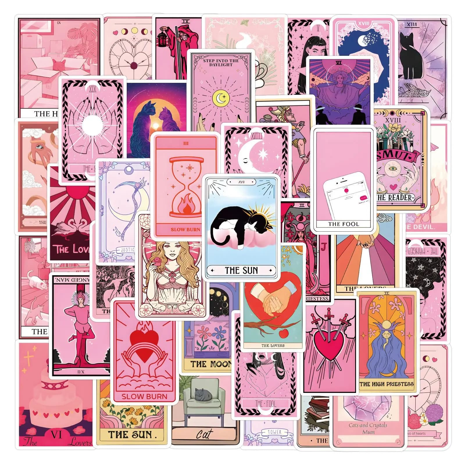 110 Pezzi Adesivi Stile Tarocchi Rosa, Adesivi Cartoon Fai-da-Te per Auto, Bici, Bagagli, Laptop, Giocattoli Classici, Adesivi Graffiti