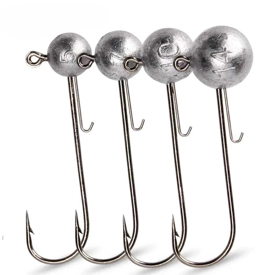 4PCS High Carbon Steel Jig Heads Fishing Hooks 5g 7g 10g Long Shank round Ball Weights for Soft Lure Worm Accessory