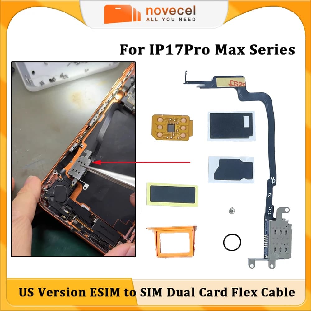 Per iPhone 17 Pro Max Versione USA: Cavo Flessibile di Conversione eSIM a Dual SIM + Slot Scheda + Vassoio SIM + IC MEP Snow Integrato - Ricambi per Riparazione