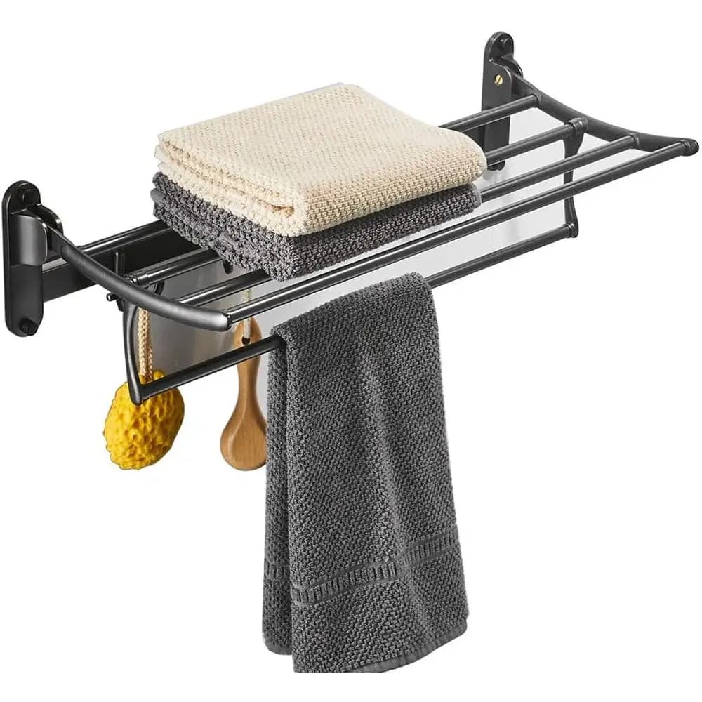 Portasciugamani da 24 Pollici in Bronzo Oliato con Doppia Barra e Ganci, Accessorio Multifunzionale da Parete per il Bagno