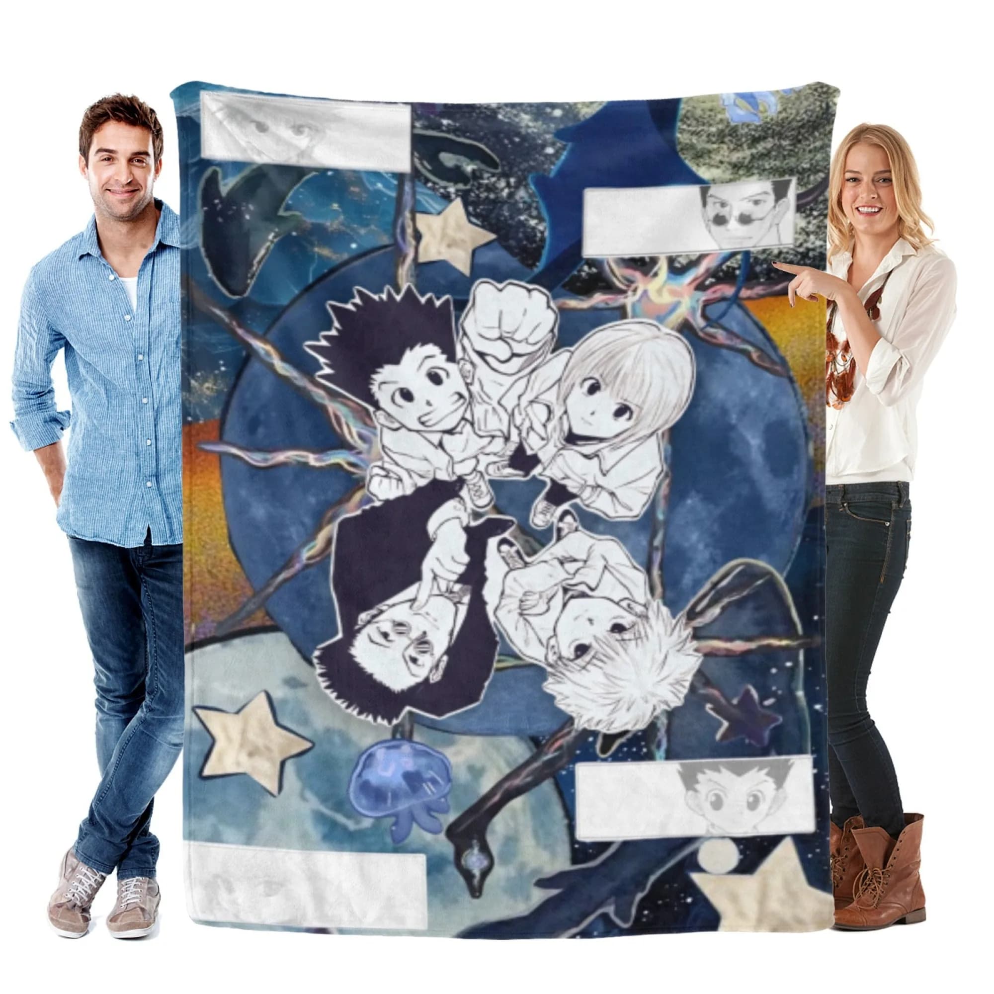 Coperta in flanella stampata con personaggi anime Hunter a tempo pieno, divano da camera da letto morbido e confortevole, adatta per regalare al miglior regalo