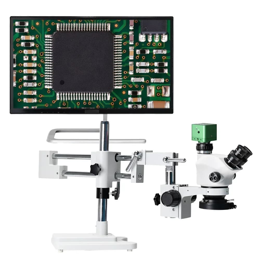 3.5X -100X 4K HD-MI Fotocamera Simul-Focale Doppio Boom Stand Trinoculare Stereo Zoom Microscopio Riparazione Orologio Microscopi