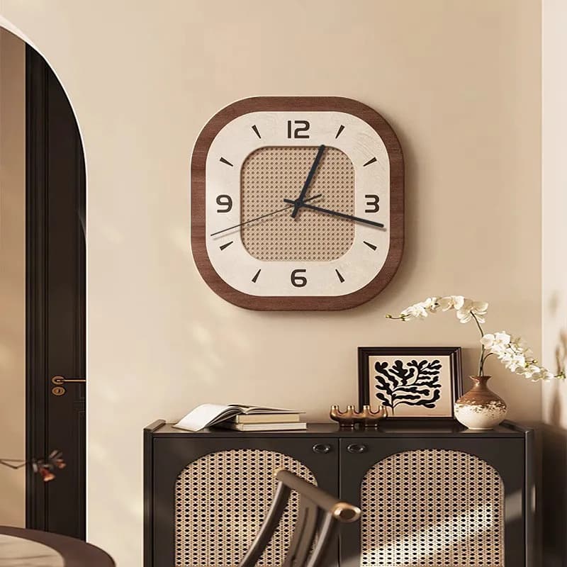 Wall Clock Wooden Frame Non Ticking Hanging Art Clock Home Decoration for Bedroom Study Room Kitchen Gift for Family Friends