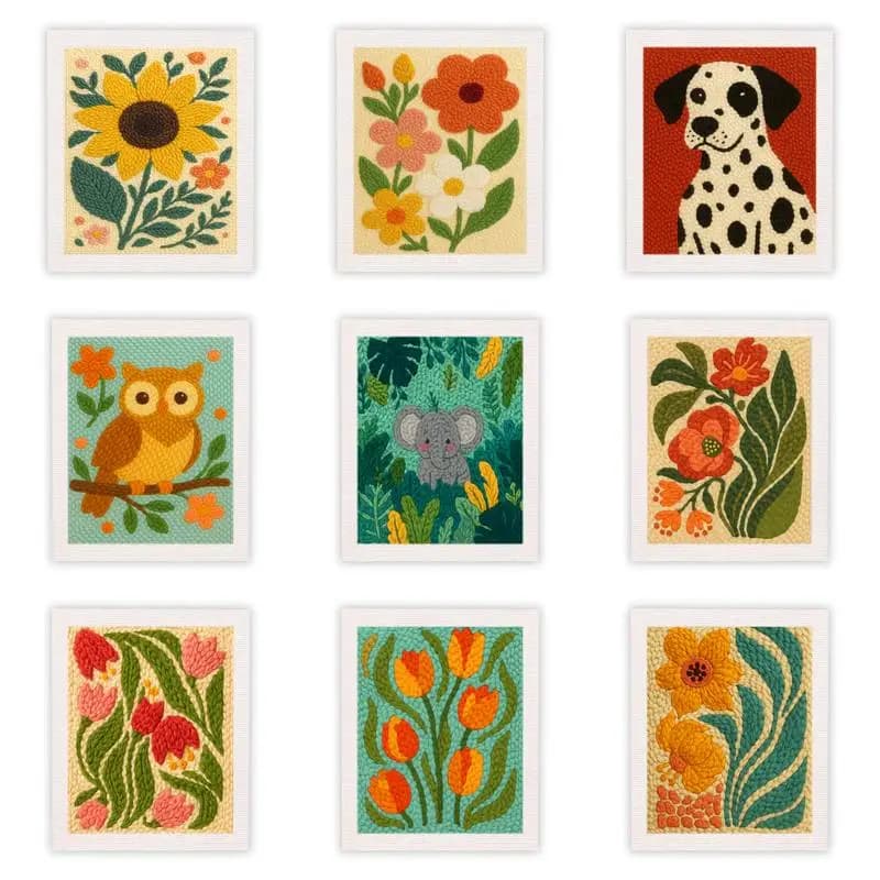 Punch Needle Embroidery Kit with Frame, Punching Set with Floral Patterns, Threads, Tools and Instructions for Fai-da- Beginners ♪