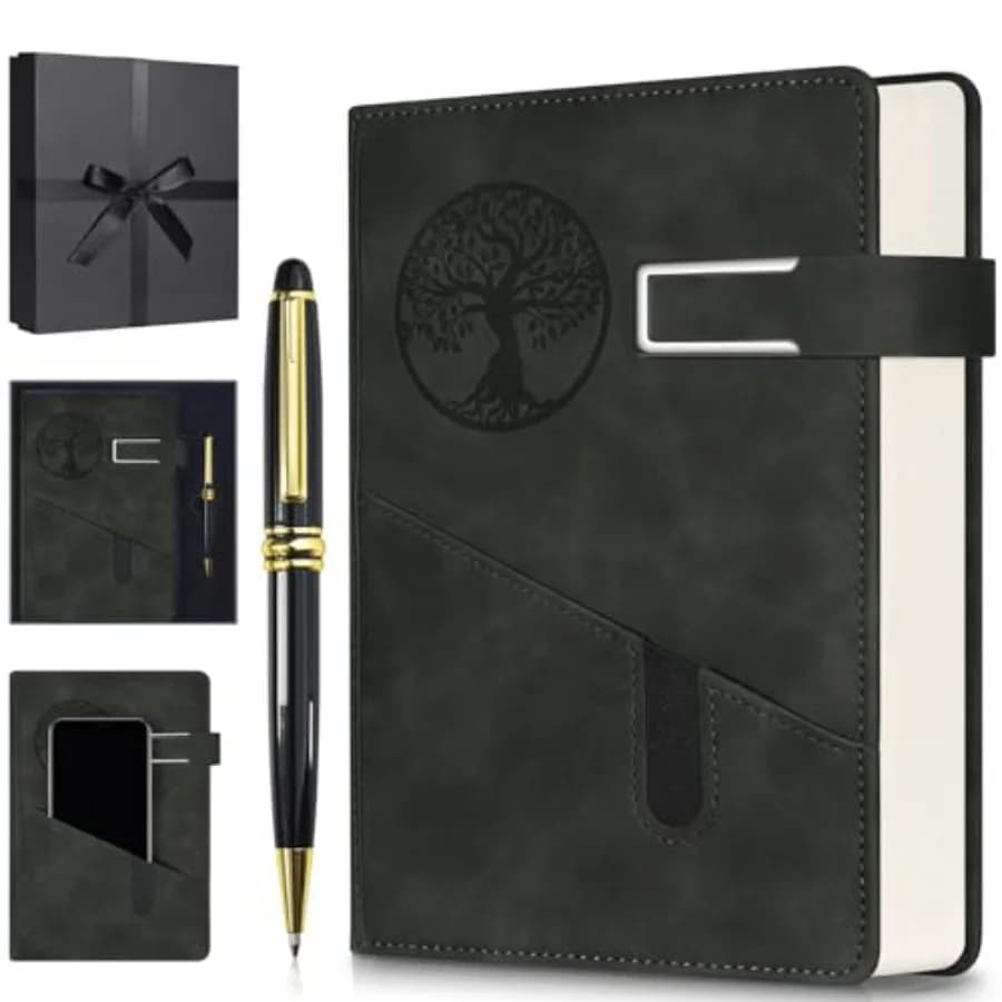 Lined Notebook Journal for Men Women, 365 Pages Numbered College Ruled Notebook, Hardcover Leather Journal with Pen and Gift Bo