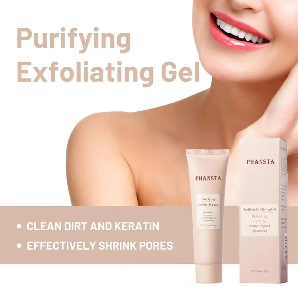 Gel Esfoliante Purificante Phansta 50g, Rinfrescante, Idratante, Ringiovanente, Rimuove le Cellule Morte, Gel Detergente per il Viso e i Pori