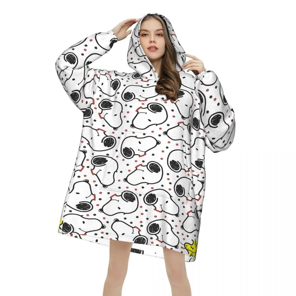 Snoopys Cute Dogs Woodstock Blanket Hoodie Wearable Blanket Oversize with Pocket Warm Sleeping Bag Soft Cozy Onesie