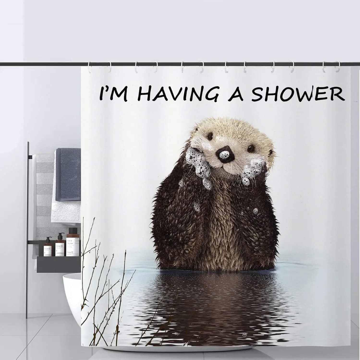 Funny Bear Shower Curtain Waterproof Bathroom Novelty Decor Cute Animal Print Curtain for Home Bathroom Shower Area