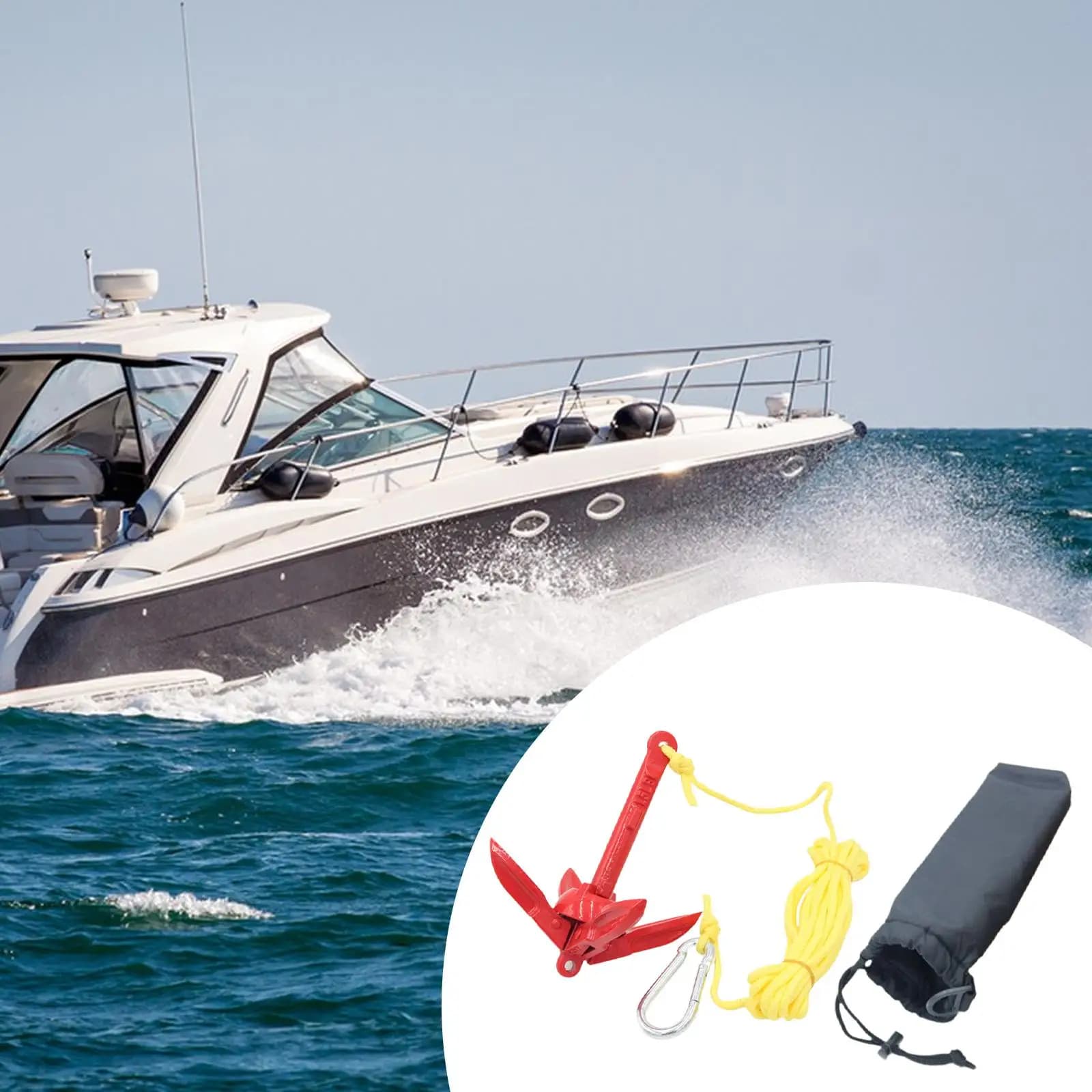 Kit di ancoraggio per kayak da 0,7 kg con corda da traino da 5 m, borsa da trasporto, ancoraggio marino pieghevole per