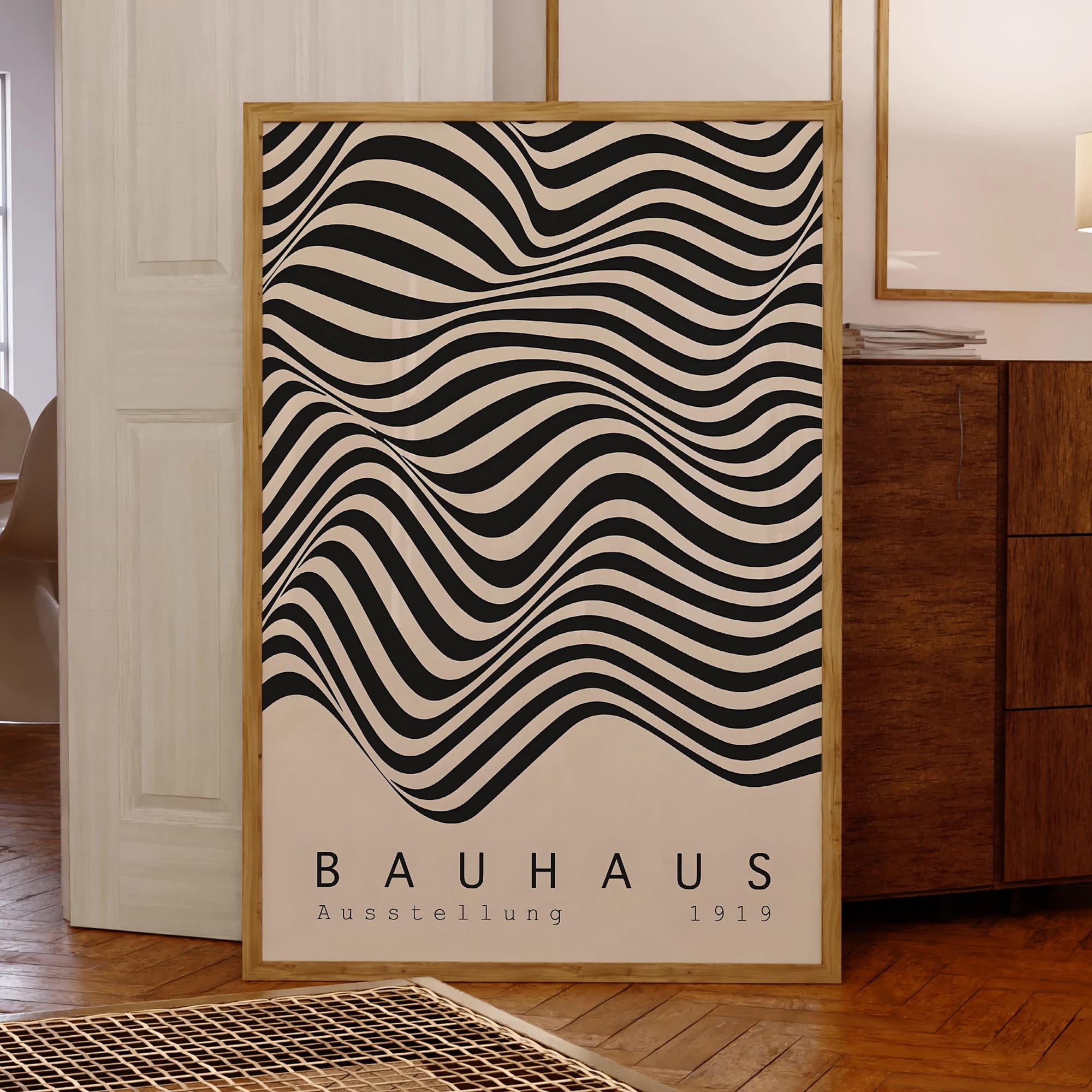 Moderna Bauhaus Stampe d'arte da parete in bianco e nero Pittura su tela Cornice in alluminio Poster Immagine per soggiorno Decorazioni per la casa