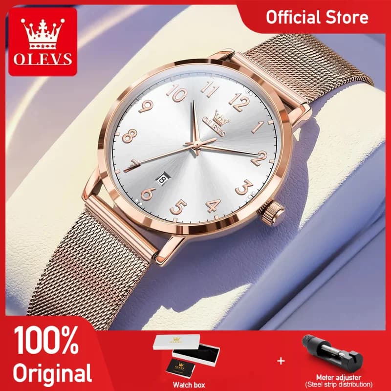 OLEVS 5653 Women's Watch Elegant Original Quartz Watch Waterproof with Arabic Numerals Network Belt Date Women's Watch Set Wrist Watch