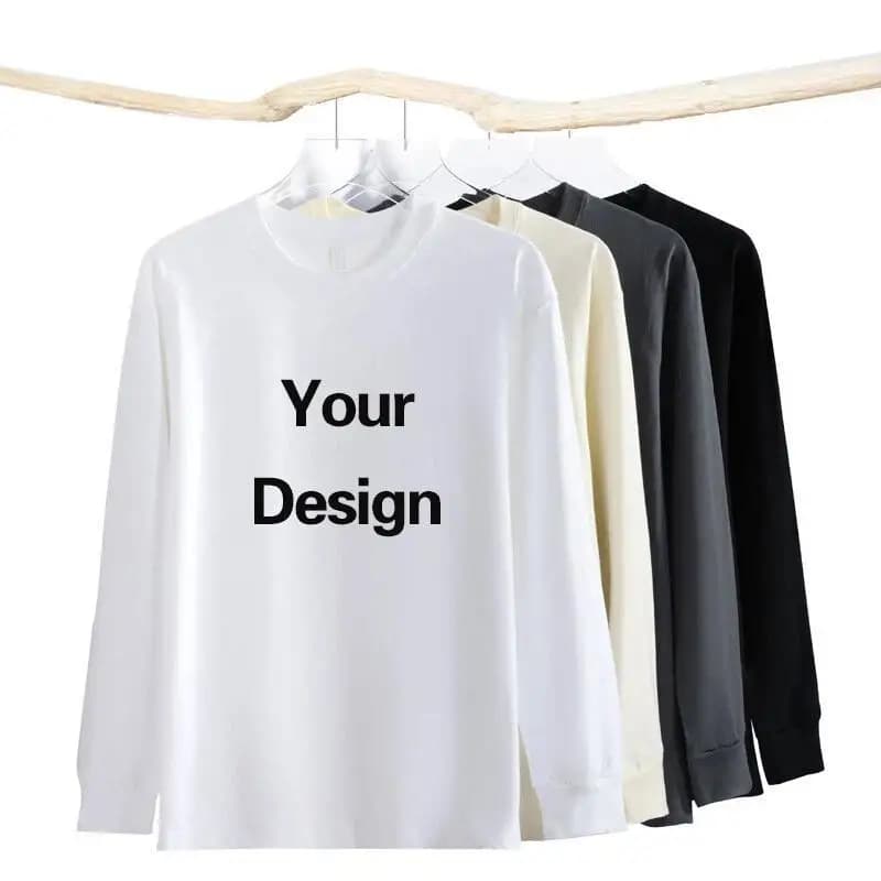 T-shirt a maniche lunghe con collo rotondo filettato da 230 g con logo stampato personalizzato per uomo Camicia da coppia con base in cotone 100% allentata
