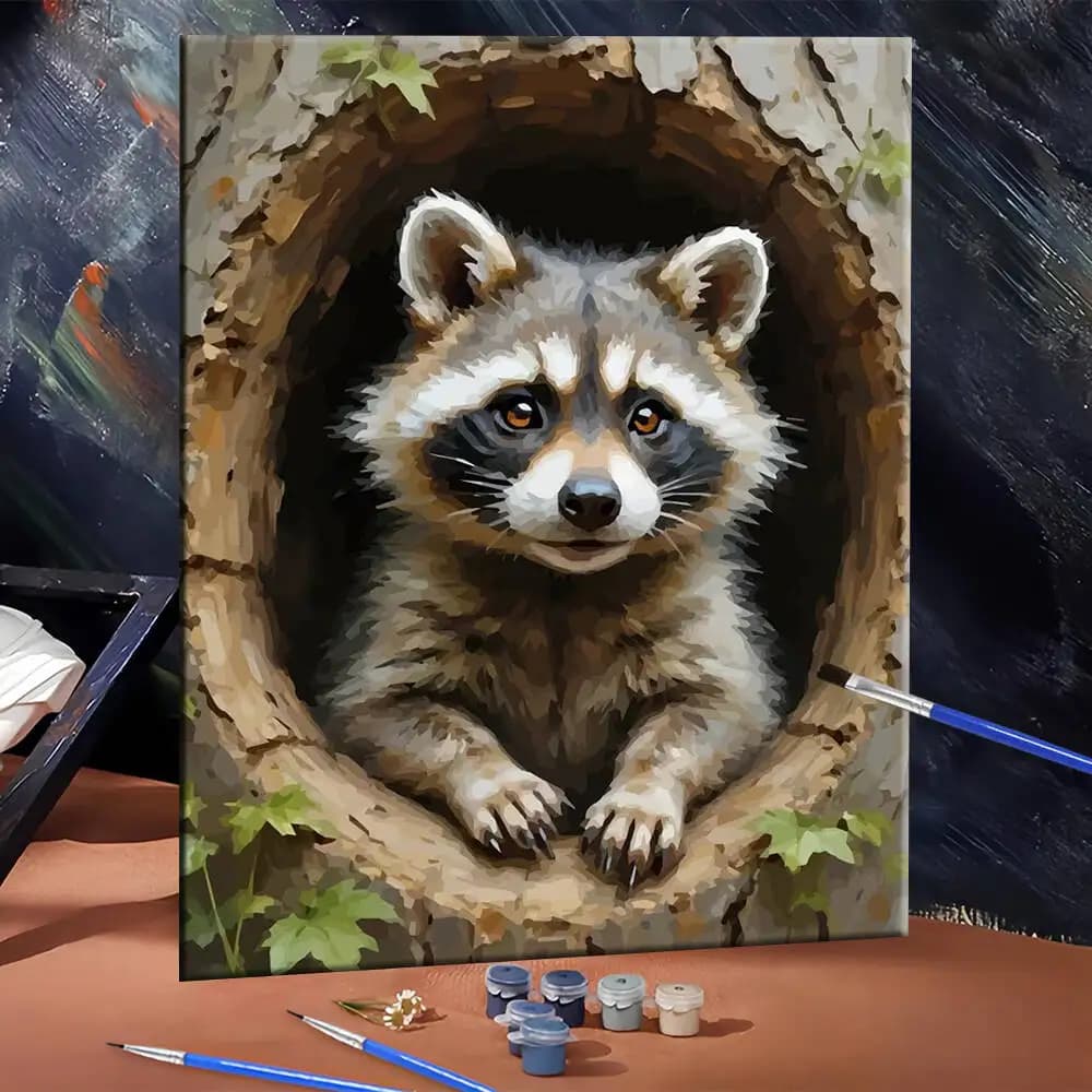 DIY Digital Oil Painting Raccoon Unframe Paint By Number Canvas Painting Kits Animal Crafts Supplies Adults Kit Handpainted Gift