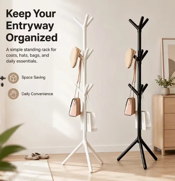 Tree Branch Standing Coat Rack, Freestanding Entryway Hat Bag Hanger, Space-Saving Multi-Purpose Clothes Organizer Rack for Home