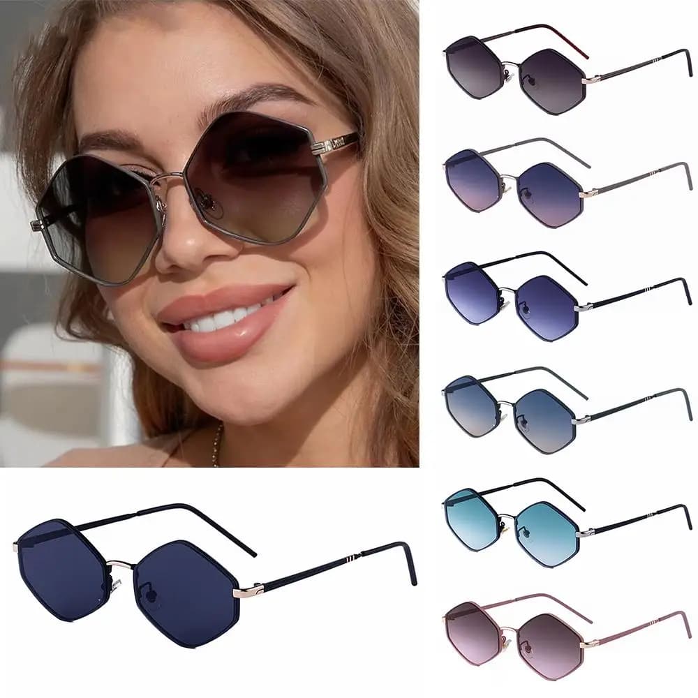 Retro Metal Frame Hexagon Sunglasses UV400 Protection Luxury Irregular Sun Glasses Punk Eyewear for Women & Men