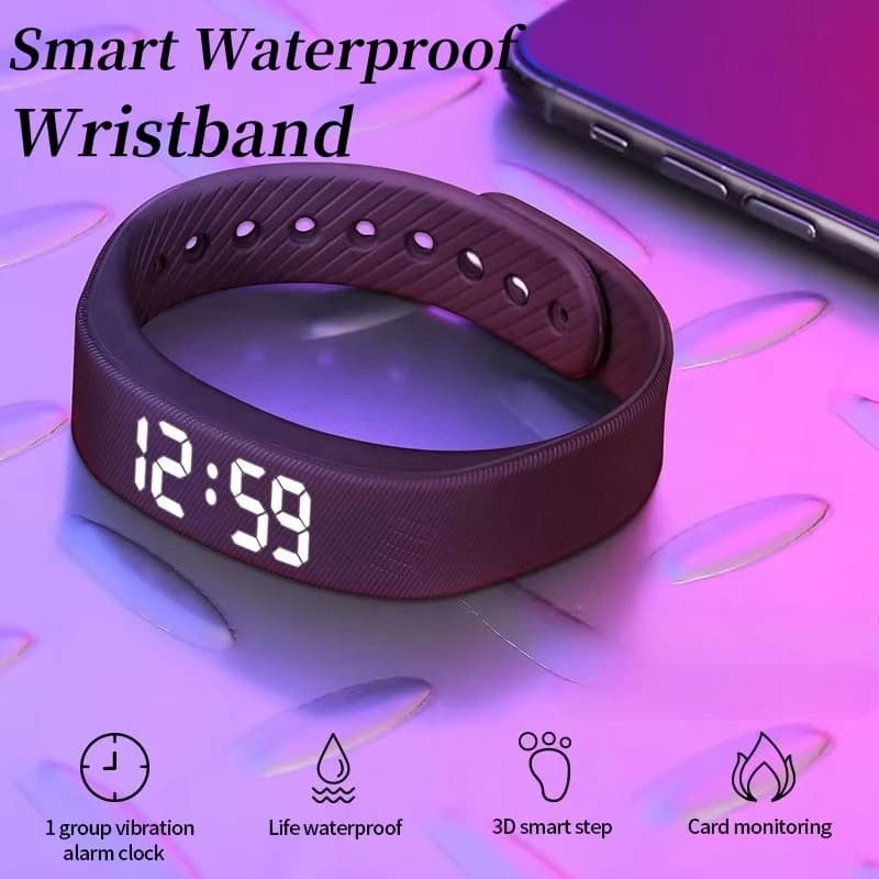Braccialetto Intelligente W5S-V con Timer Conto alla Rovescia, Monitoraggio del Sonno, Contapassi, Ricaricabile, Impermeabile, Cinturino in Silicone, Sveglia con Vibrazione