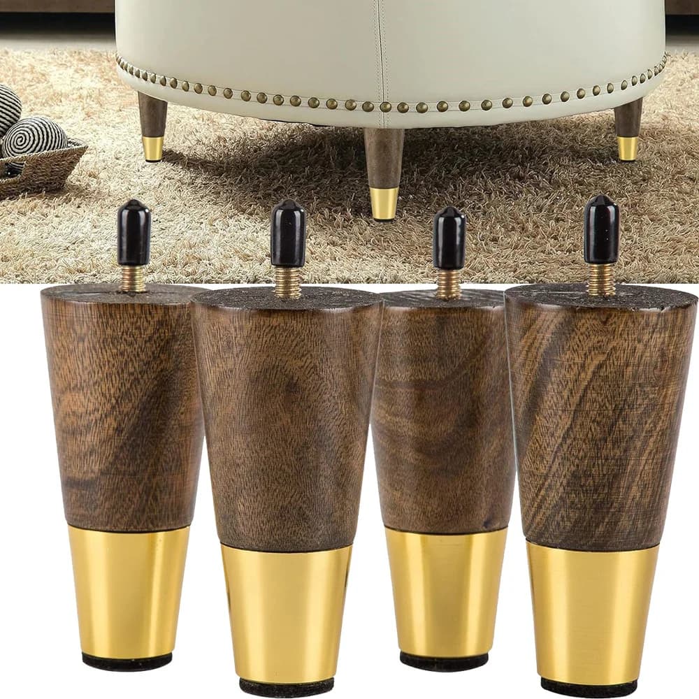 Gambe per mobili in legno Gambe per divani Piedini moderni mid-century conici rotondi marroni con gambe di ricambio con base in ottone