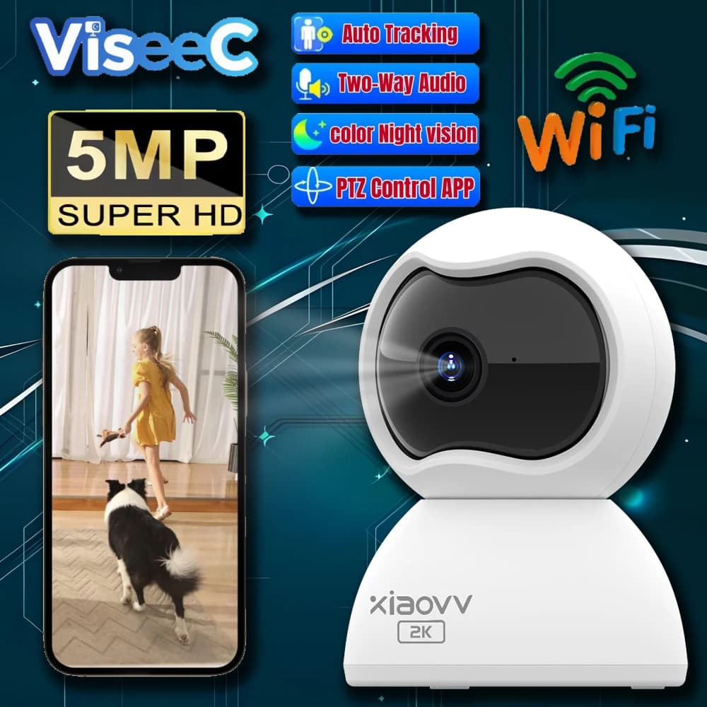 XIAOVV 1PCS Telecamera per animali domestici Telecamera per cani e gatti 360 ° /5MP con app mobile WiFi Baby Camera Monitor per la sicurezza interna domestica