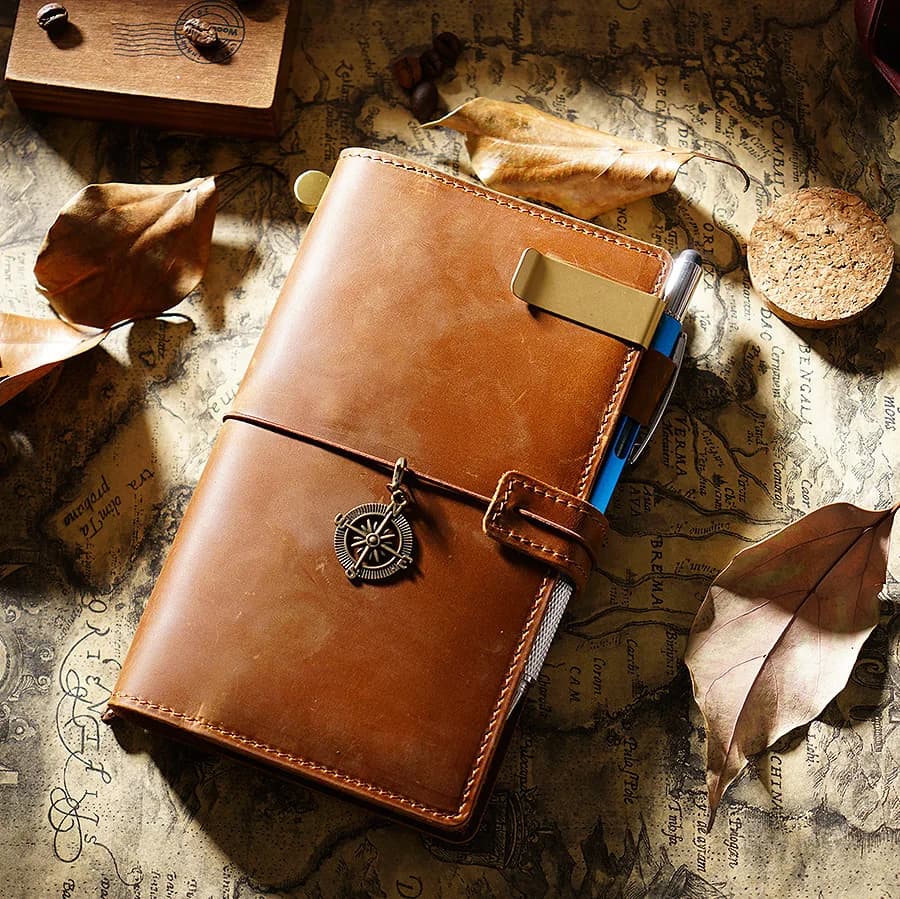 Diario di viaggio in pelle Vintage fatto a mano funzione di archiviazione Planner potabile taccuino in pelle bovina stile retrò regalo squisito