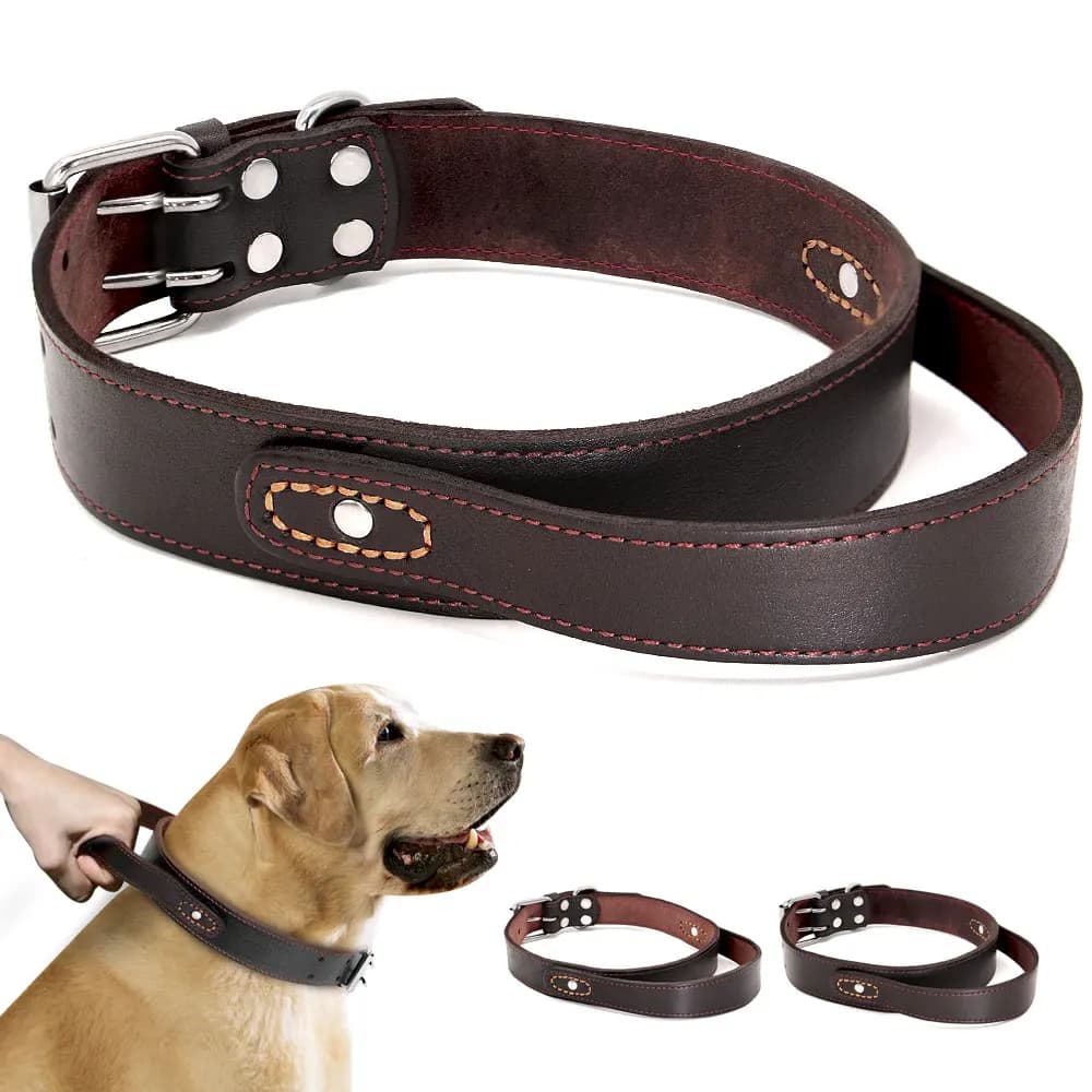 Collari di Addestramento del Cane Collare di Cuoio genuino Vera Pelle Resistente Per Medium Large Cani Animali Pitbull Con Quick leva di Comando