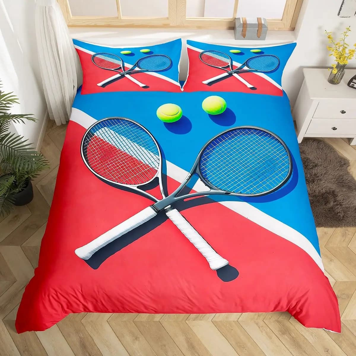 Copripiumino da tennis per bambini King Full, set di biancheria da letto per giochi di pallina da tennis Copripiumino sportivo Copripiumino sportivo con 2 federe per cuscino
