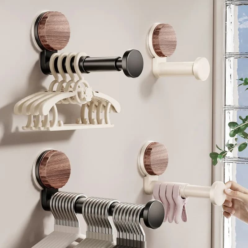 2 Pezzi Appendiabiti da Balcone a Ventosa Stile Vintage, Portaoggetti da Parete, Gancio Retrattile Multifunzionale, Stendibiancheria Domestico