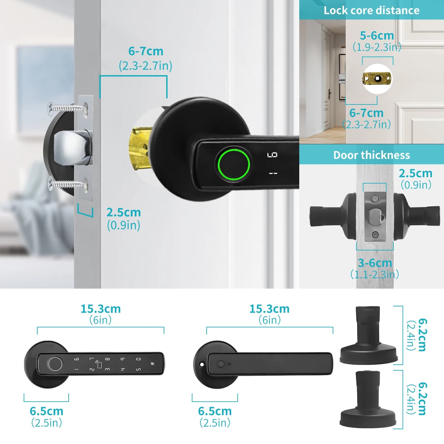 YFK Tuya 5-in-1 Smart Door Handle Lock Bluetooth Fingerprint Keyless Entry Lock Fake PIN NFC IC Card Temporary Password APP Remote Unlock Interior Smart Life Lock for Home Apartment Office Wooden Door