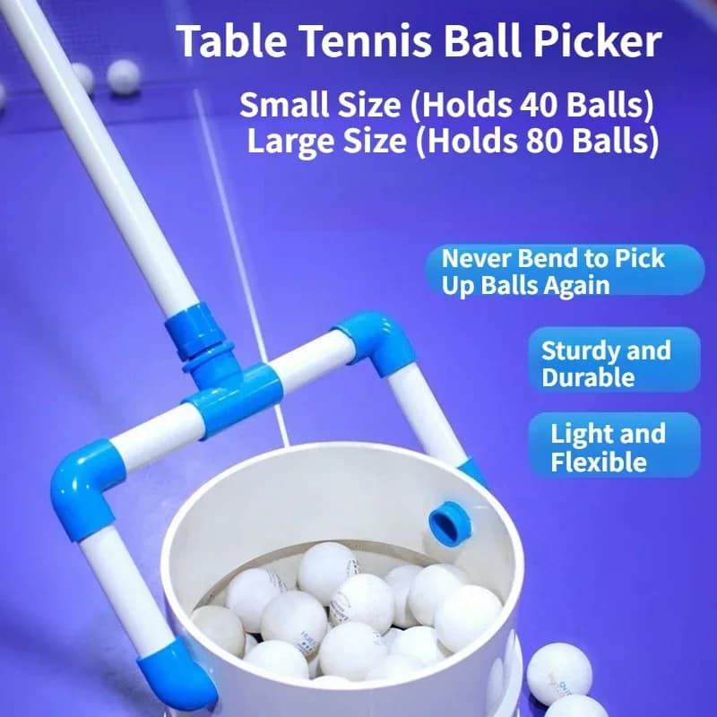 Raccoglitore di Palline da Ping Pong Portatile Senza Piegamenti, Contiene 40/80 Palline, Altezza 98cm, in Plastica Dura, Leggero, Flessibile e Resistente