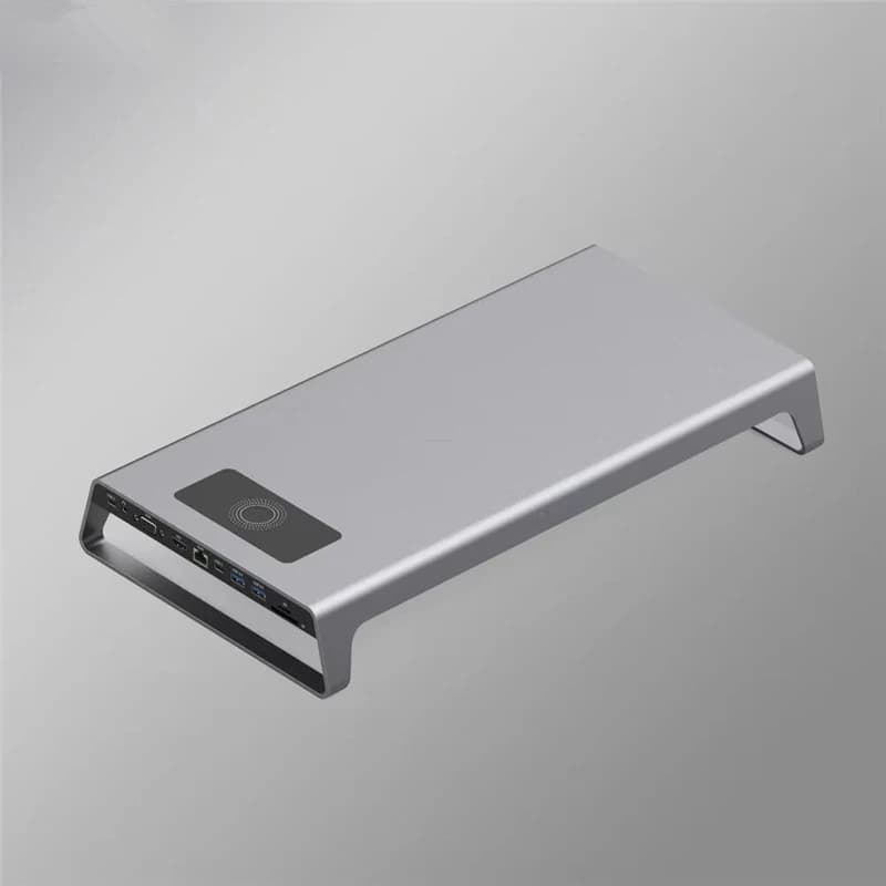 Supporto per Laptop in Lega di Alluminio con Hub USB-C (Include Caricatore Wireless) per Portatili con Adattatore HDMI 4K, Lettore di Schede SD/TF