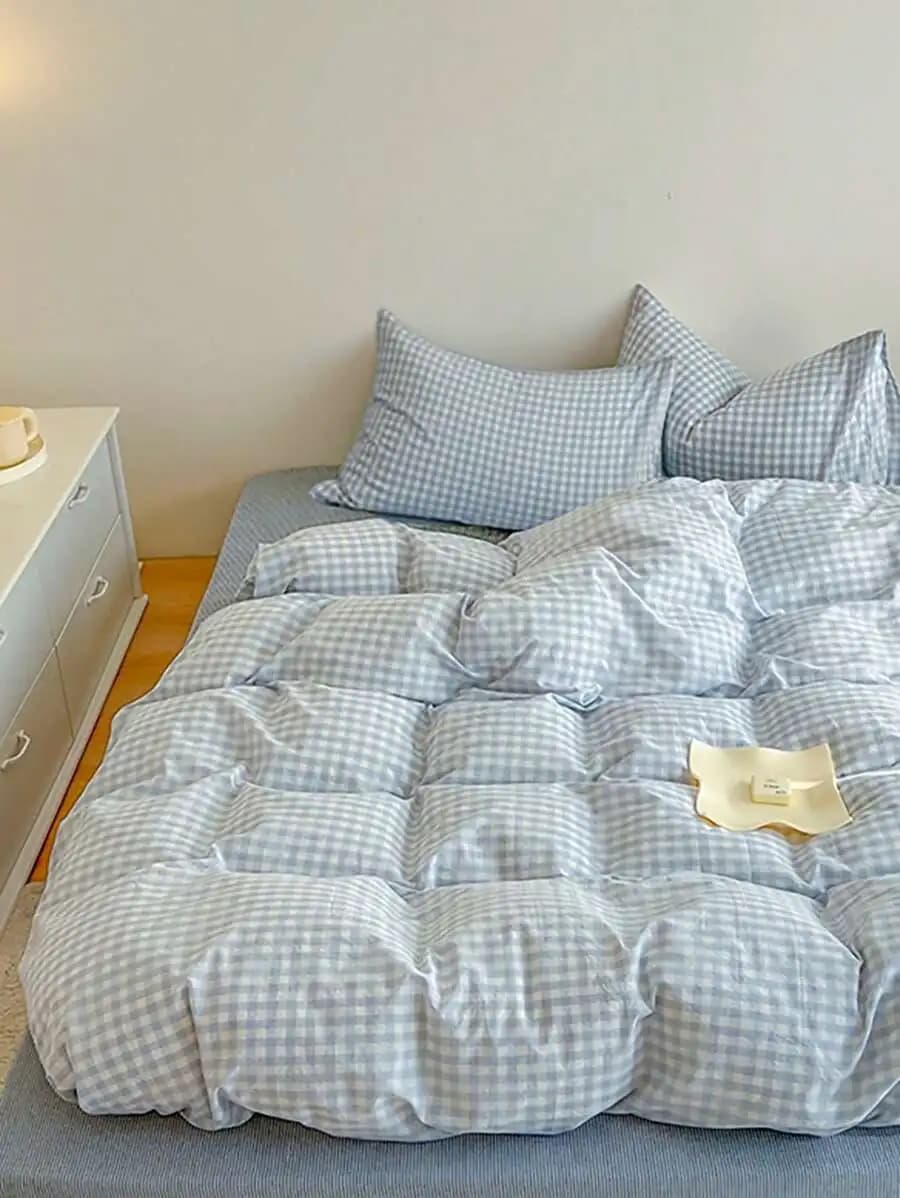 3pcs Polyester Plaid Duvet Cover Set With 2 Pillow Shams Soft Comfortable All Season