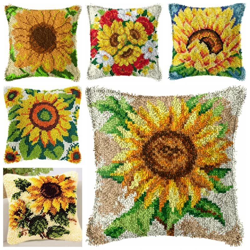 Sunflower Series Latch Hook Rug Kits Pillowcase Datura 3D Segment Embroidery Pillow Canvas Embroidery Cushion Cover Decoration