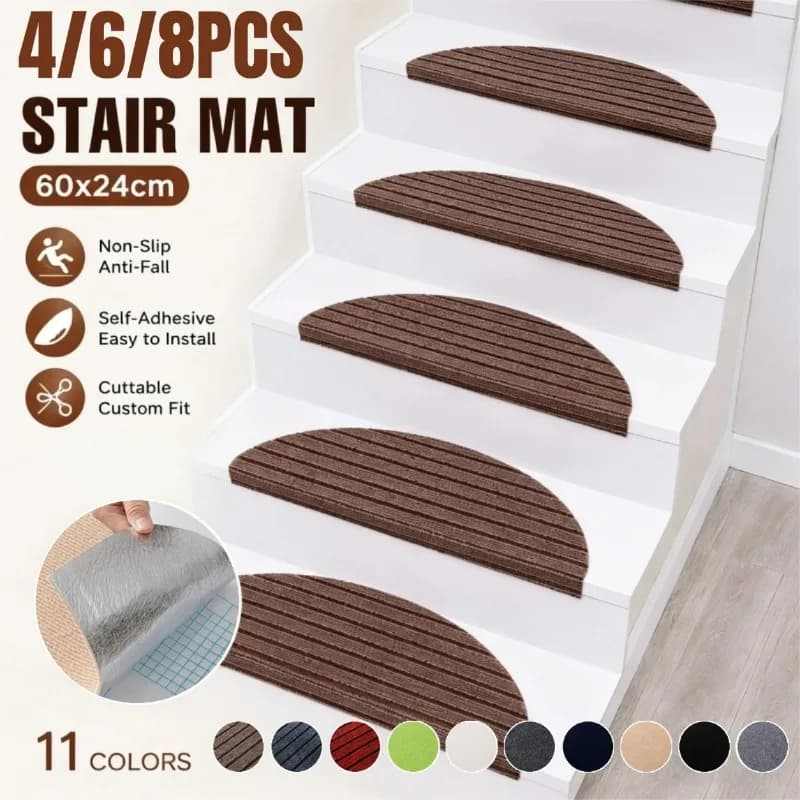 4/6/8/PCS Semi Circular Stair Rug Treads Thick Felt Self Adhesive Non Slip Floor Mats Stair Step Decoration for Staircase Use