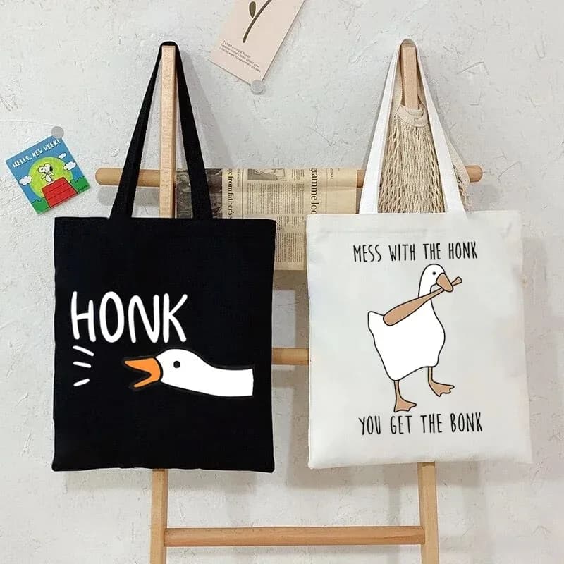 Funny Honk Untitled Goose Game Women's Bags Shopping Bags Harajuku Handbags in canvas for cartoons Students' Bags