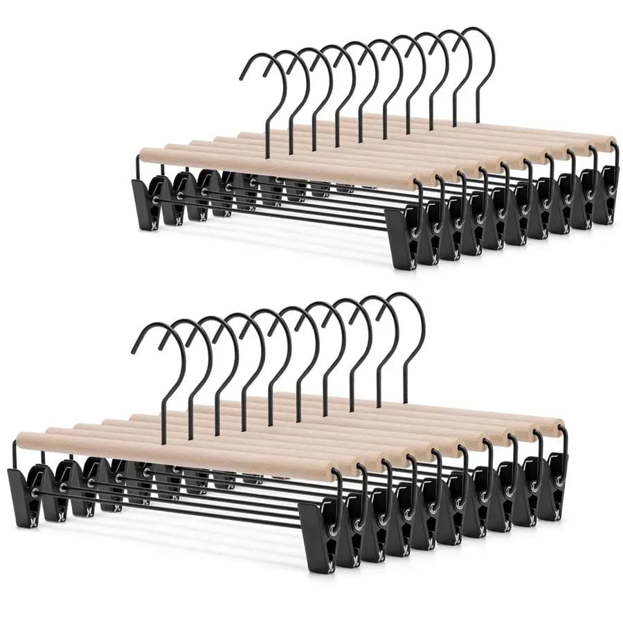 Deluxe hanger in Pants Wood, Jeans, skirts with 2 Adjustable Black Clips and Hook - 20 Pieces