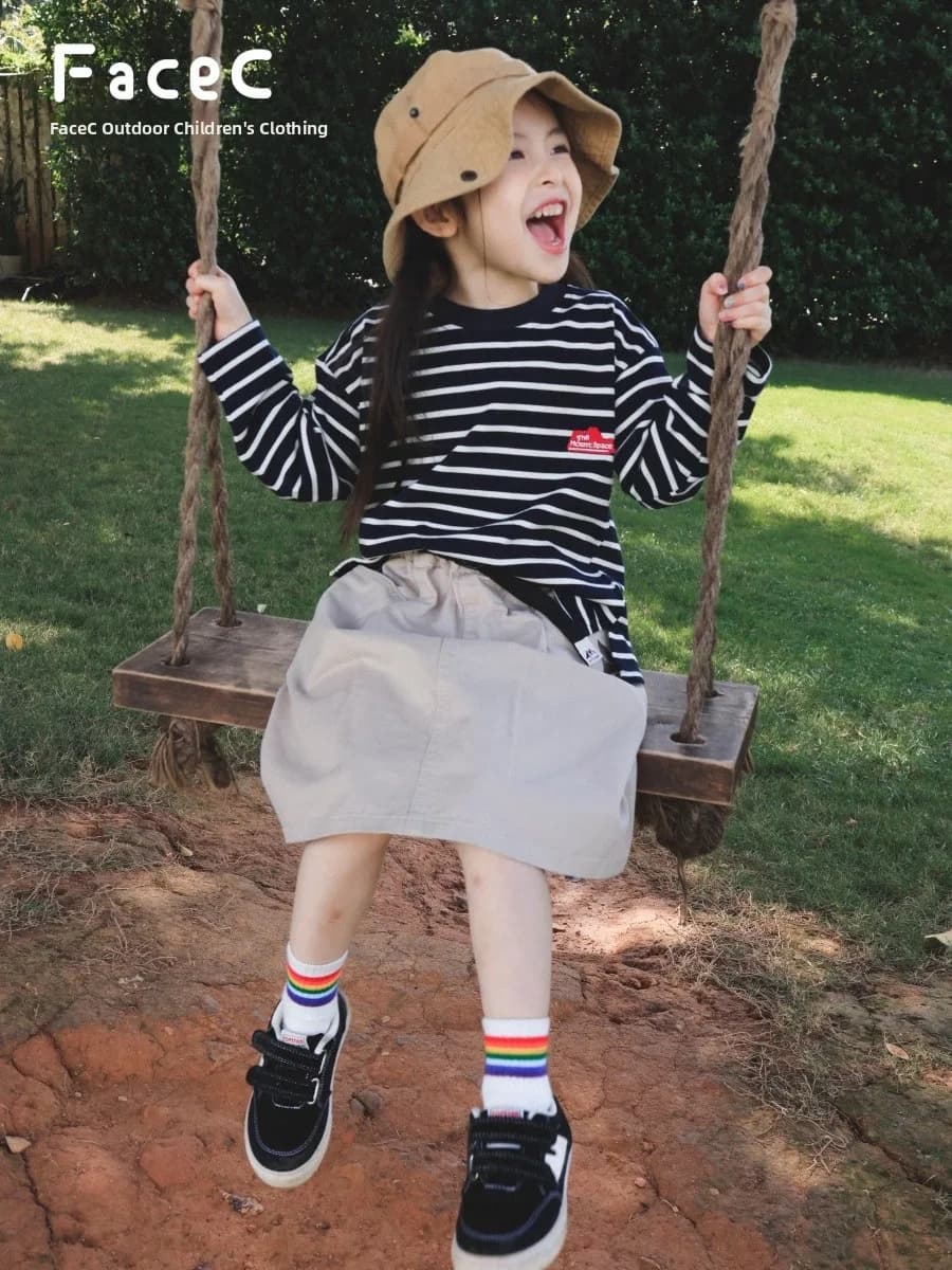Pure Cotton Long Sleeve T-Shirt for Kids Spring Autumn 2026 round Neck Striped Top Soft Comfortable Breathable Unisex Childre...
