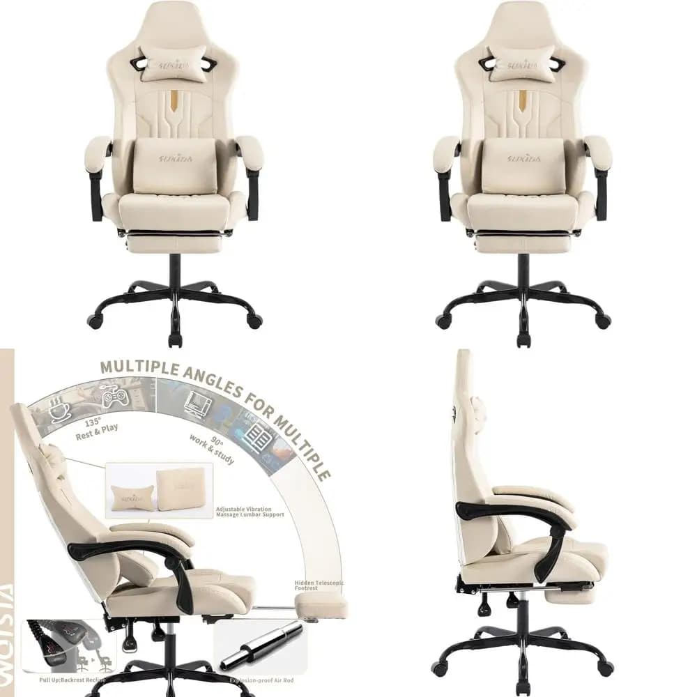 Sedia da Gaming Ergonomica con Supporto Lombare Massaggiante, Reclinabile Regolabile per Videogiochi e Ufficio, Seduta in Pelle PU per Adulti