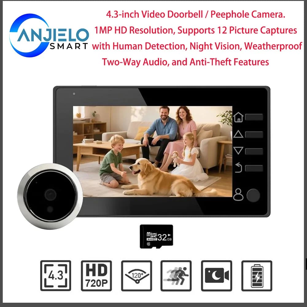Spioncino per fotocamera intelligente con campanello digitale da 4,3 pollici con sensore di movimento per visione notturna con batteria da 1800 mAh