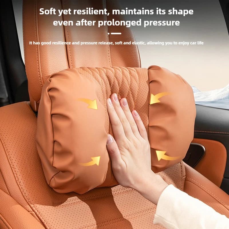 Summer Car Headrest Lumbar Nappa Leather Support Pillow Set Soft Comfortable Breathable Car Neck Pillows Car Seat Accessories