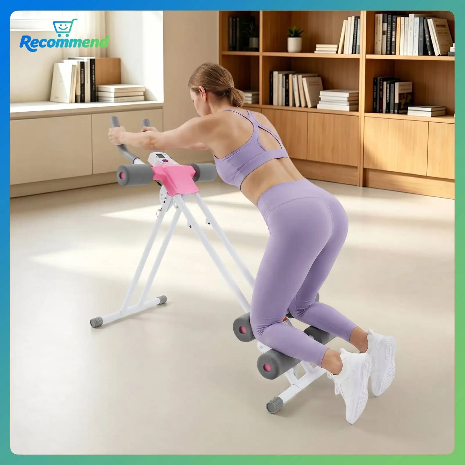 Abdominal Trainer, Ab Machine, Home Abdominal Trainer, Foldable 5-Level Adjustable Ab Roller , Quiet Wheels, Full Body Strength Training Waist Workout Equipment for Home Gym, Pink