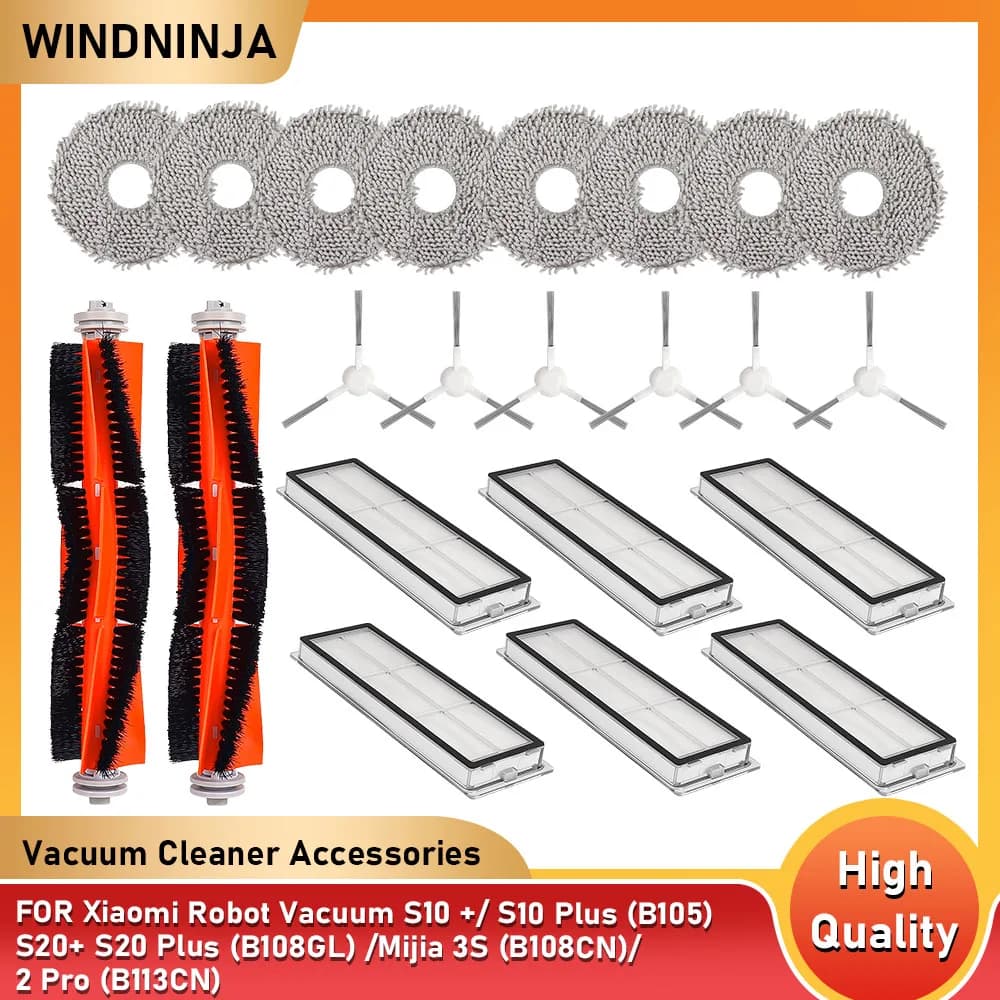 For Xiaomi S10+ S10 Plus B105 S20+ S20 Plus B108GL Robot Vacuum Cleaner Accessories Roller Side Brush Hepa Filter Mop Cloths