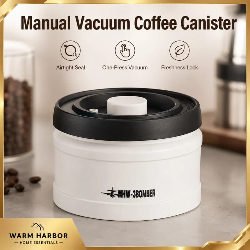 MHW-3BOMBER Manual Vacuum Coffee Canister Airtight Coffee Bean Storage Container Freshness Keeper Kitchen Barista Accessory
