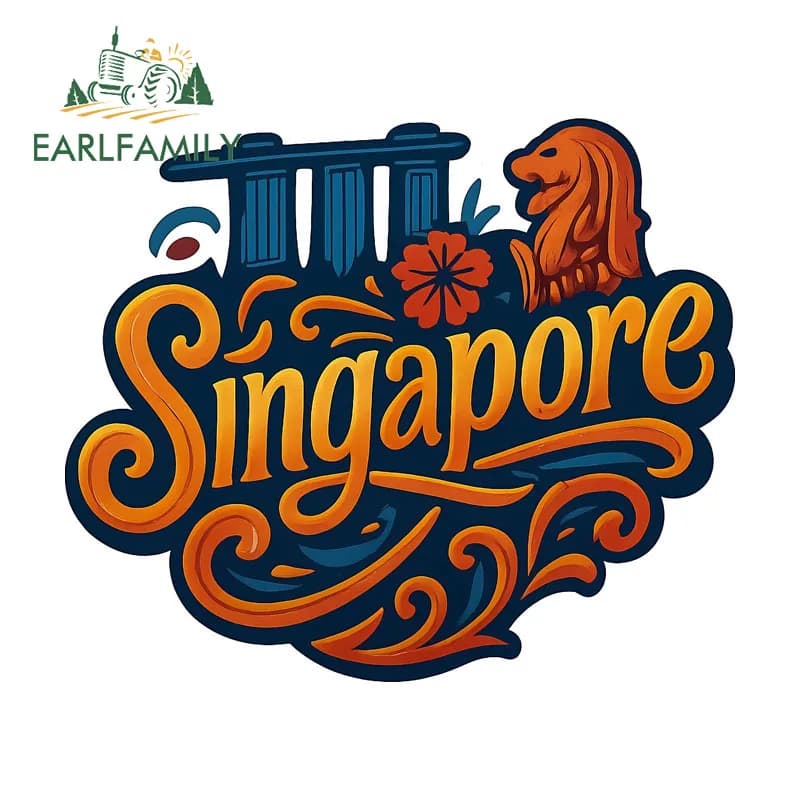 EARLFAMILY Adesivi dorati Singapore con design cool in stile graffiti, adatti per decorazioni auto, specchietti retrovisori e cofanetti portaoggetti.