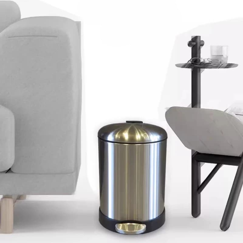 Cestino per Rifiuti in Acciaio Inox con Chiusura Morbida e Pedale, Bidone Rotondo per Casa, Ufficio, Hotel, Contenitore Durevole per Cucina e Bagno