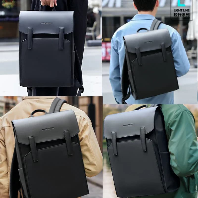 Zaino classico da lavoro in pelle nera Zaino impermeabile per laptop da 15,6 pollici Borse da scuola Zaino da lavoro per uomo