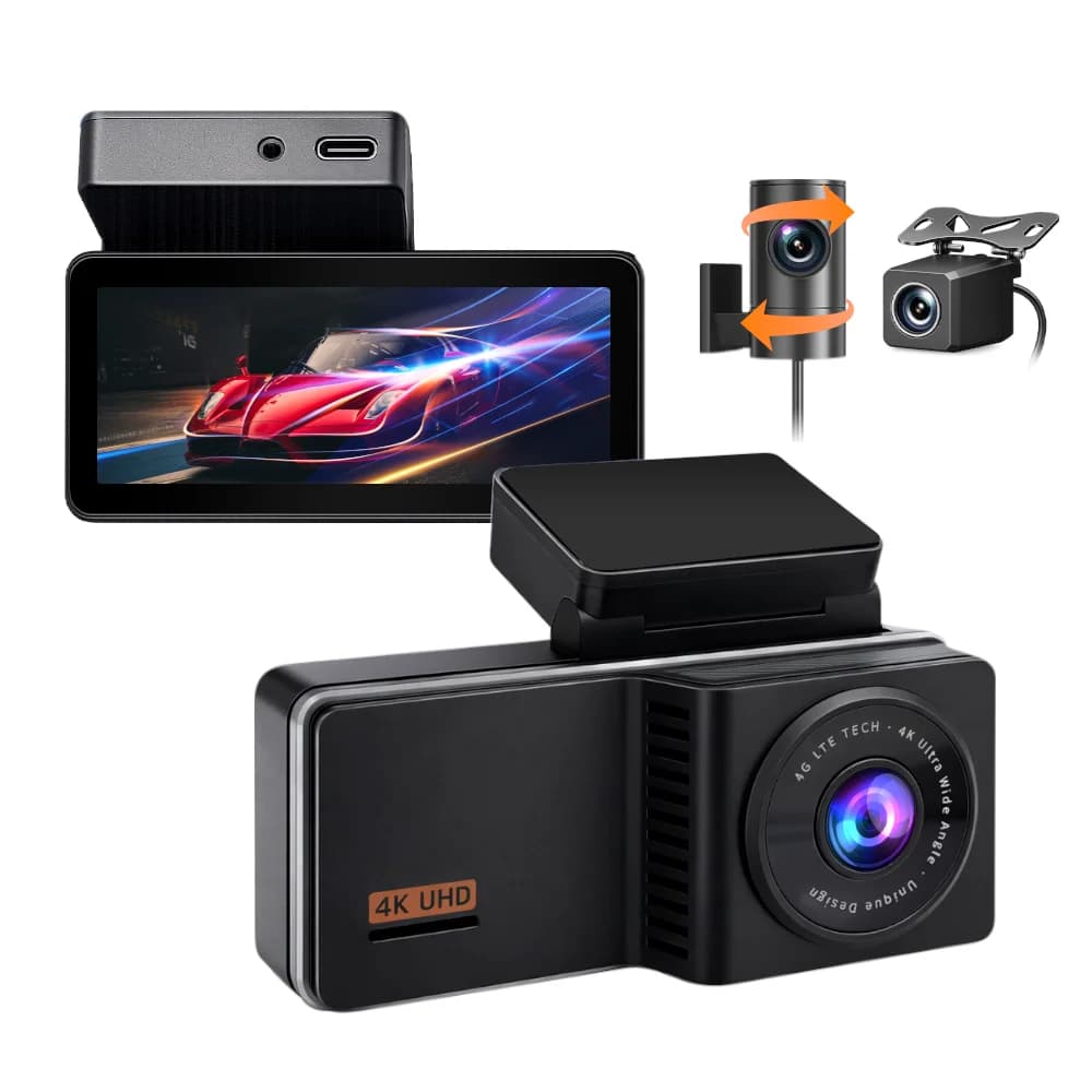 4K Dual Lens Smart HD Cloud Dash Cam with 4G GPS Parking Roadwatch Front/Rear Recording Sensor Night Vision IPS Screen