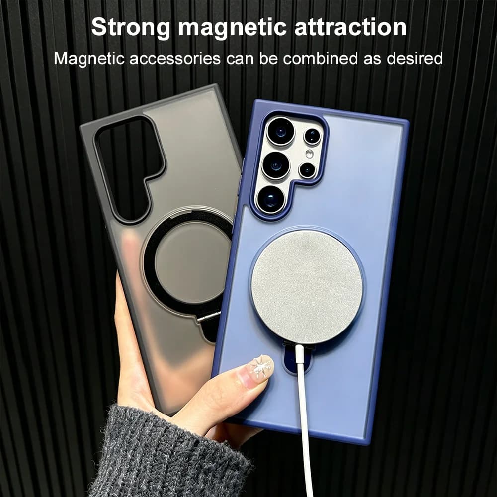 Skin Feel Frosted Phone Case Magnetic For Samsung S26 Ultra S25 Ultra S24 S23 S22 5G S24 FE 5G Hard Stand Included Cover Funda
