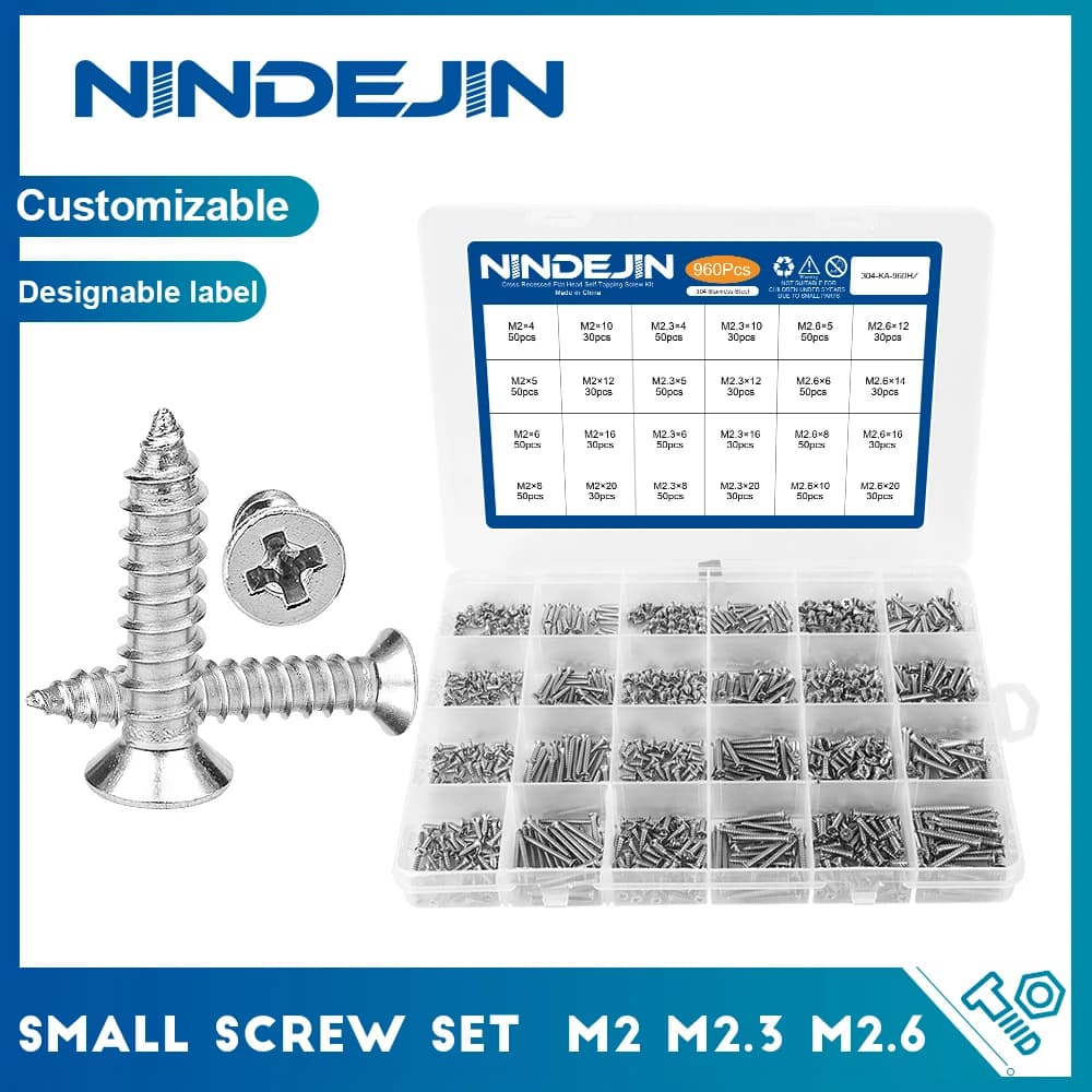 960 pz/set Set di Micro Mini viti a testa piatta a croce in acciaio inossidabile M2 M2.3 M2.6 Kit di viti autofilettanti piccole per Notebook portatile