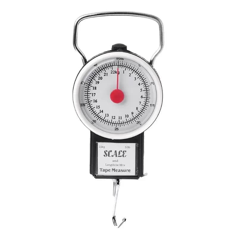 22kg / 50lb Bilancia da appendere per bagagli portatile Bilancia per pesare i pesci Bilancia gancio con nastro misurazione