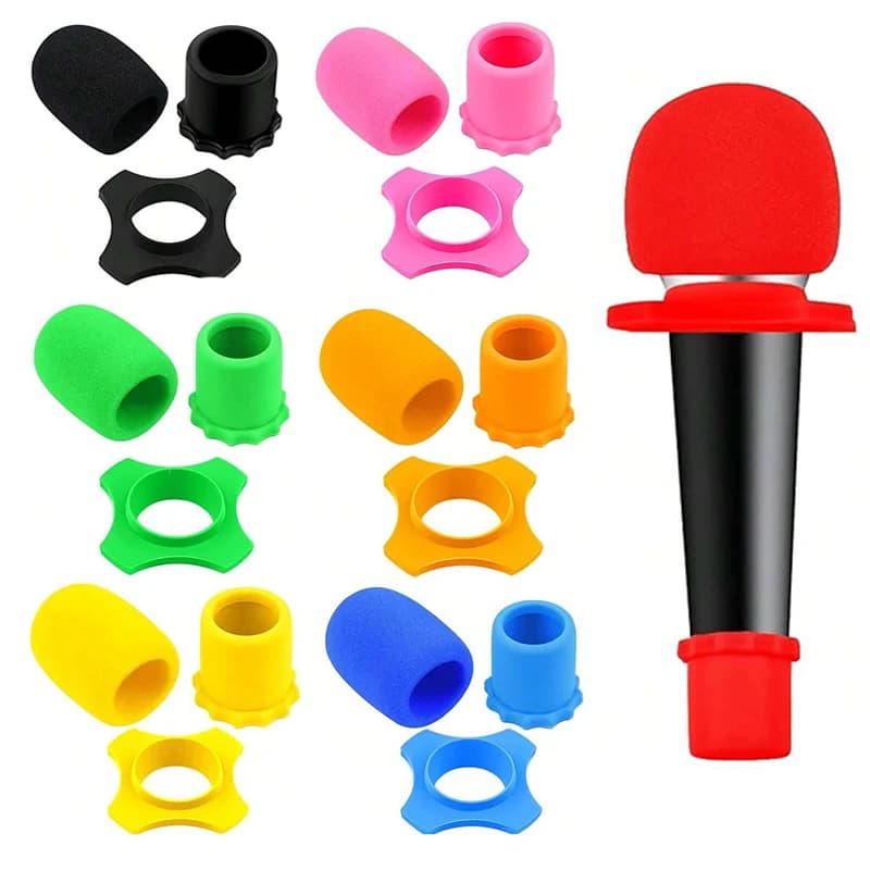Microphone Cover Dust Cover for Foam Microphone Shakeproof Cover for Portable Microphone Silicone Ring Bottom Roll Rod